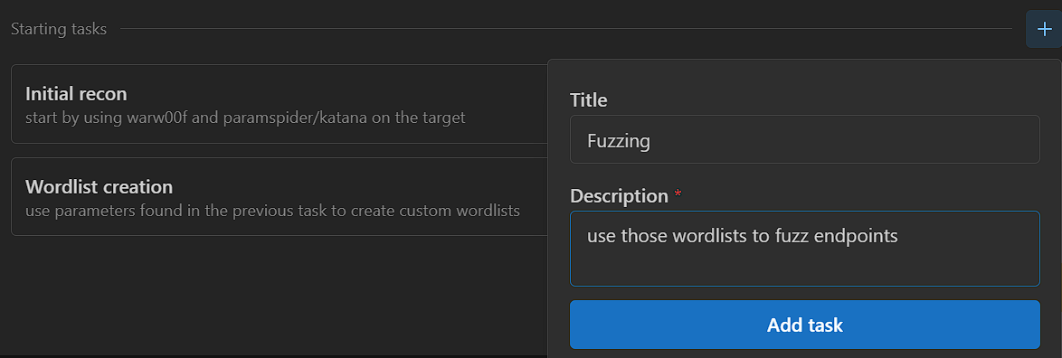 Creating tasks for a methodology